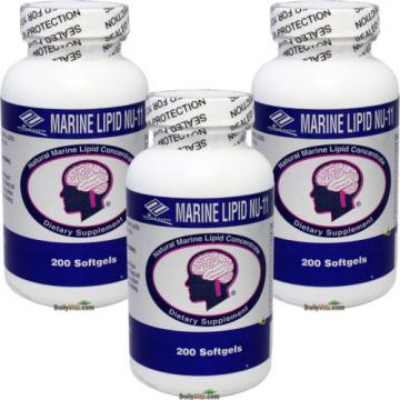 3x Marine Lipid Concentrate Omega-3,6,9 Fish Oil+Flaxseed+Garlic+Ginkgo 200 Caps