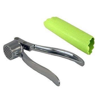 Stainless Steel Garlic Press Mincer &amp; Silicon Garlic Peeler Tube