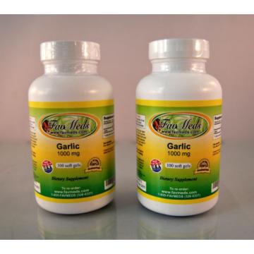 Garlic 1000mg, Cholesterol, blood, heart - 200 soft gels (2x100). Made in USA.