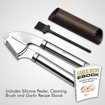 Qlty First Stainless Steel Professional Garlic Press, Crusher Complete Bundle -