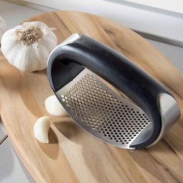 Leifheit Stainless Steel Rocking Garlic Press, Black And Silver