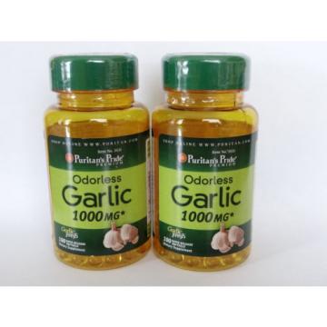 2 x 100 Puritan&#039;s Pride Odorless Garlic 1000 mg r r softgels 02/19 sealed 200 pc