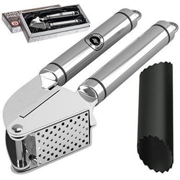 Alpha Grillers Garlic Press and Peeler Set. Stainless Steel Mincer and Silicone