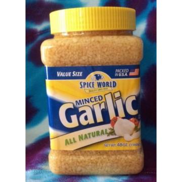 TWO (2) XL JARS of SPICE WORLD MINCED GARLIC  48 oz. FREE PRIORITY SHIPPING