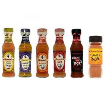 6x Nando&#039;s Nandos Sauce Set : Lemon&amp;Herb Garlic Medium Hot XX Hot Peri-Peri Salt