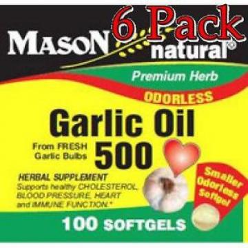 Mason Natural Garlic Oil 500Mg, Odorless, 100ct, 6 Pack 311845053213T205