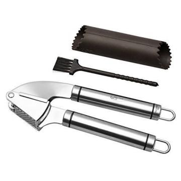 Qlty First Stainless Steel Professional Garlic Press, Crusher Complete Bundle -