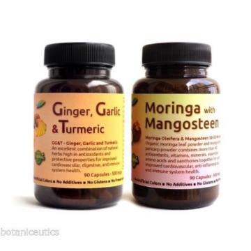 Moringa Oleifera &amp; Mangosteen + Garlic, Ginger &amp; Turmeric, 180 capsules - 500 mg