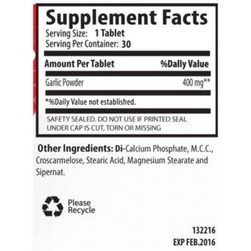 Lowers Heart Health Risks Tablets - Garlic Odorless 400mg - Garlic Complex 1B