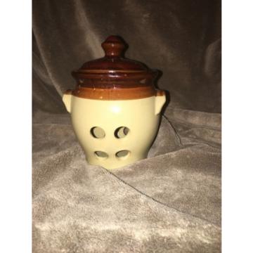 Stoneware Brown and Tan Glaze Garlic Keeper Crock