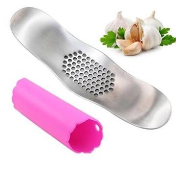 Garlic Press Rocker Crusher Squeezer Slicer Stainless Still And Silicone Peeler