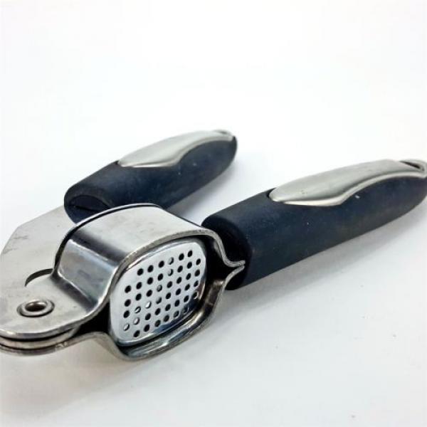 Garlic Press Metal Silicon Handle Black Silver Cooking Gadget Removable Basket #2 image