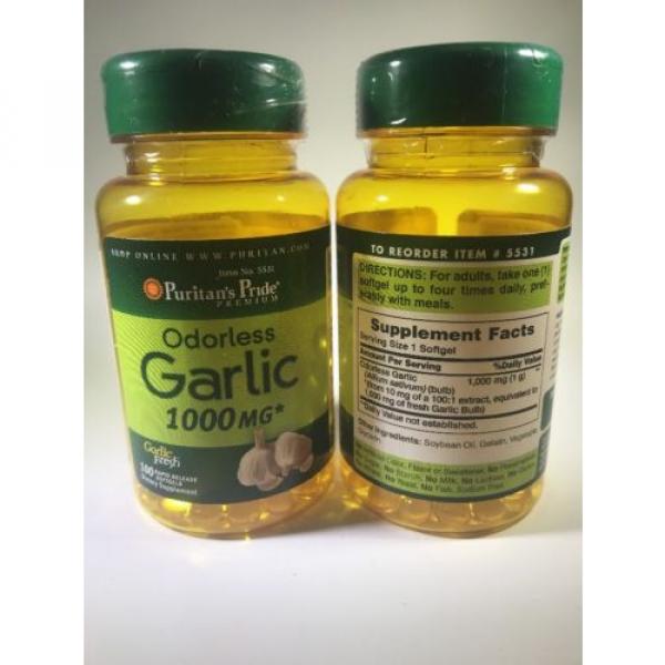 Puritan&#039;s Pride Odorless Garlic 1000mg Allicin Cholesterol Heart 200 Softgel #2 image