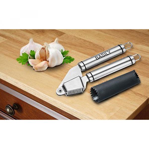 Basily Garlic Press - Garlic Peeler Premium High Quality Stainless Steel Grade #5 image